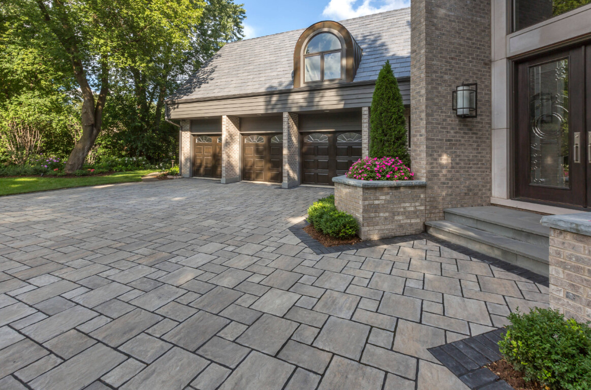 Stamped decorative concrete with luxury paver pattern in Woburn, MA